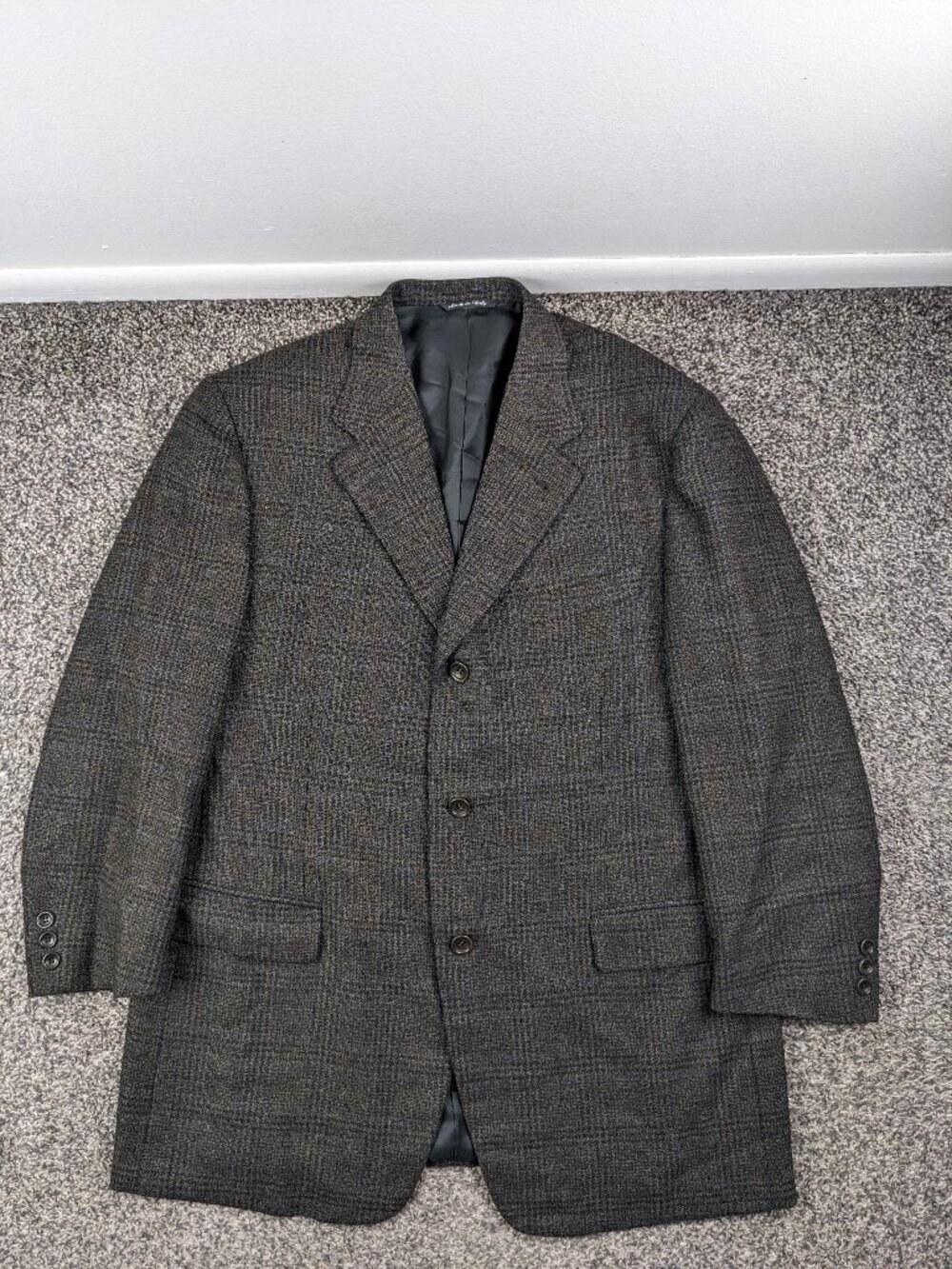 Canali Sport Coat Blazer Tweed Wool Glen Windowpane Plaid Brown Blue 44R - Picture 2 of 11